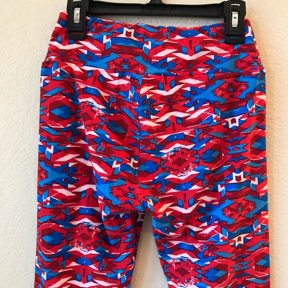 Lularoe Leggings Tights One Size Red White Blue Geometric - Picture 6 of 10